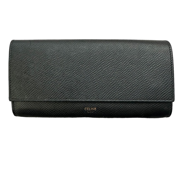 Celine Large Flap Wallet In Grained Calfskin Black - Picture 2 of 16
